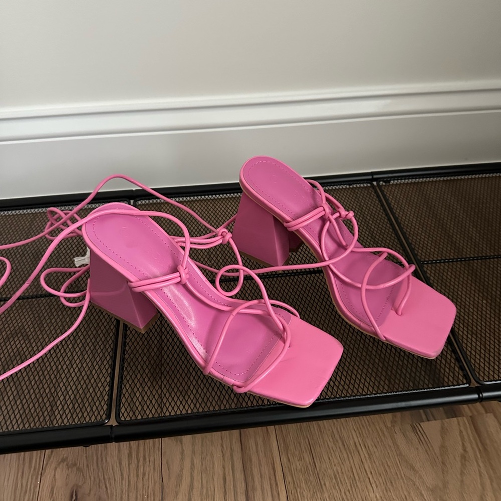 Elegant Pink Strappy Block Heels